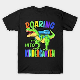 Roaring Into Kindergarten Dinosaur T Rex Back To School Boys T-Shirt